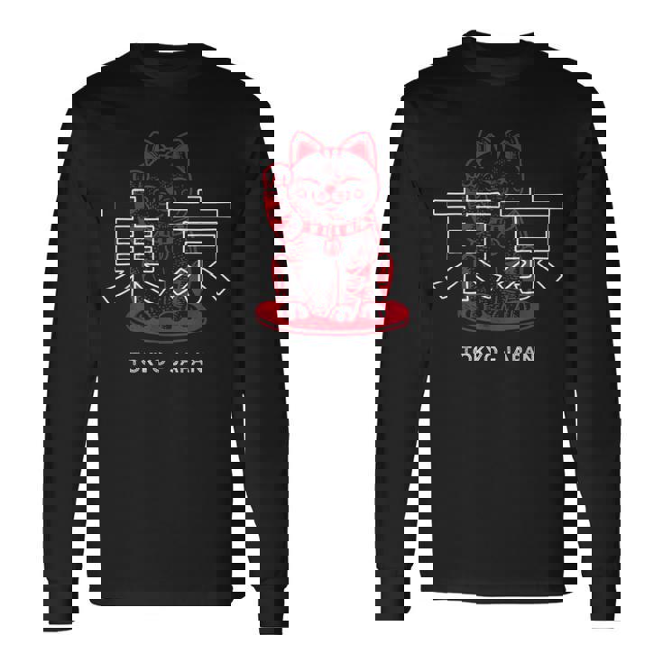 Maneki Neko Estética Japonesa Gato De La Suerte Anime Kanji Tokio Camiseta de manga larga