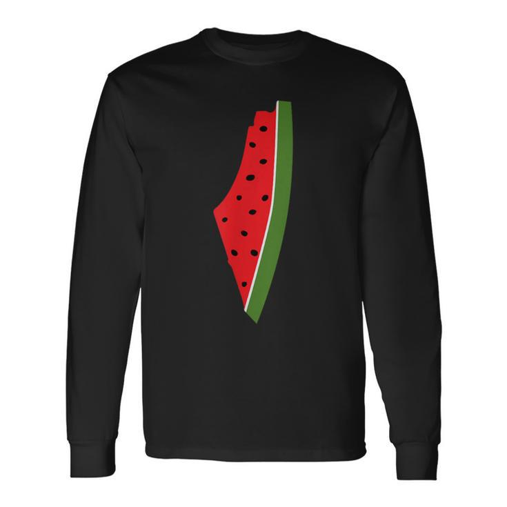 Map Of Palestine Watermelon Free Palestine Map Watermelon Long Sleeve T-Shirt Gifts ideas