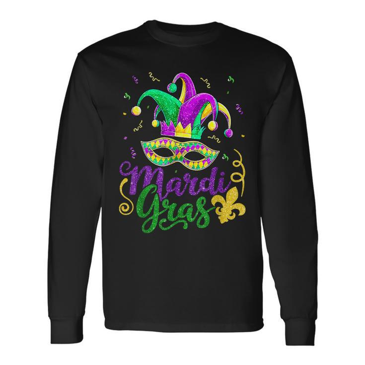Mardi Gras 2024 S Girls Mask Beads New Orleans Party Long Sleeve T-Shirt