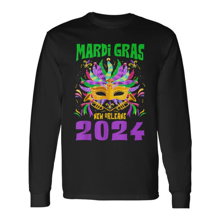 Mardi Gras New Orleans 2024 Jester Mask Matching Group Women Long Sleeve T-Shirt