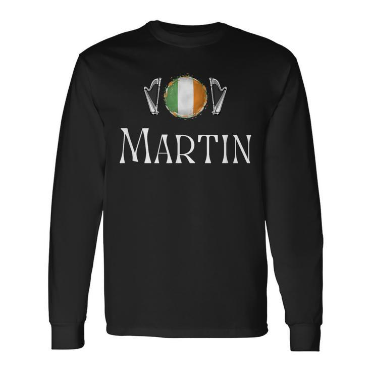 Martin Surname Irish Family Name Heraldic Flag Harp Long Sleeve T-Shirt