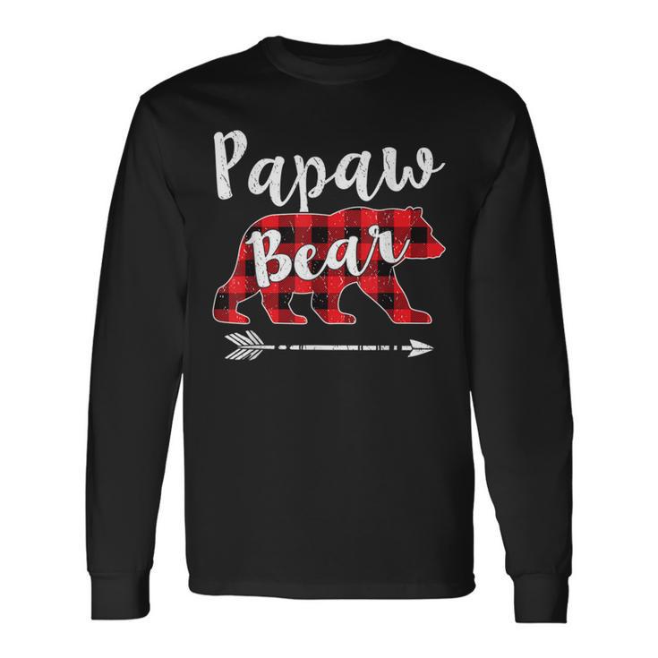 Matching Christmas Pajama Red Plaid Papaw Bear Long Sleeve T-Shirt