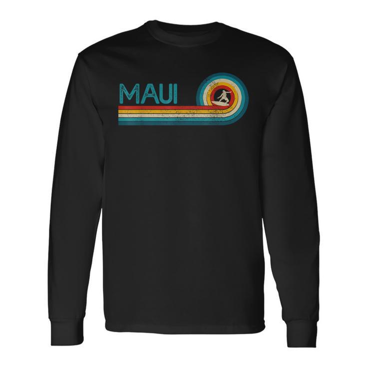 Maui Hawaii Surf Vintage Beach Surfer Surfing Long Sleeve T-Shirt