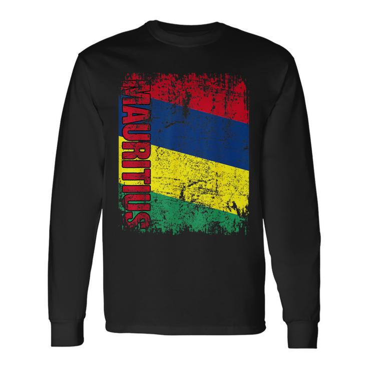 Mauritius Flag Vintage Distressed Mauritius Long Sleeve T-Shirt