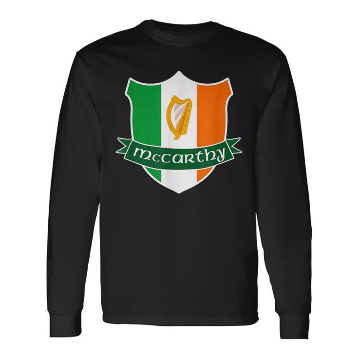 Mccarthy Irish Name Ireland Flag Harp Family Long Sleeve T-Shirt