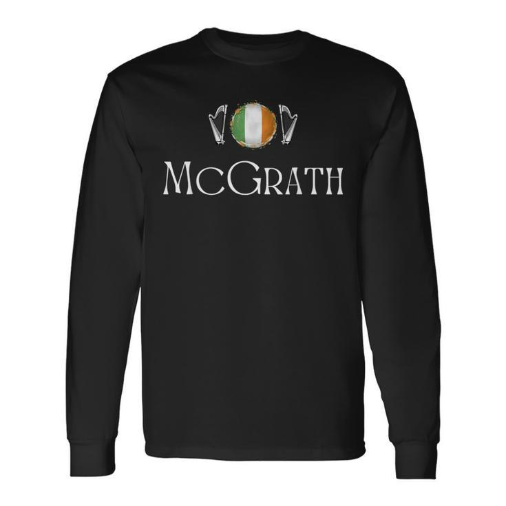 Mcgrath Surname Irish Family Name Heraldic Flag Harp Long Sleeve T-Shirt