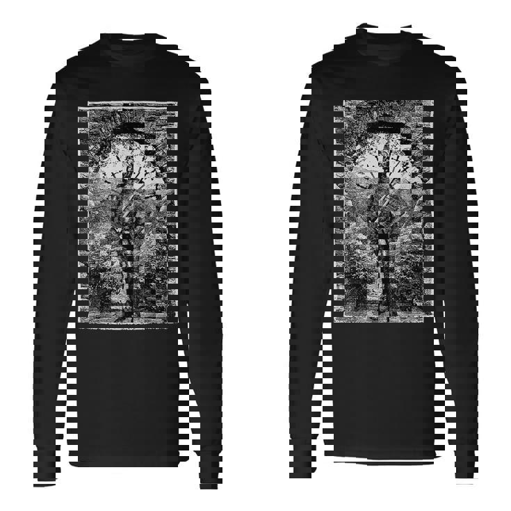 Medieval Oculto Guerrero Esqueleto Grungy Arte Estético Oscuro Camiseta de manga larga