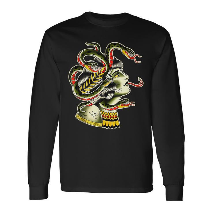 Medusa Greek Mythology Traditional Flash Long Sleeve T-Shirt
