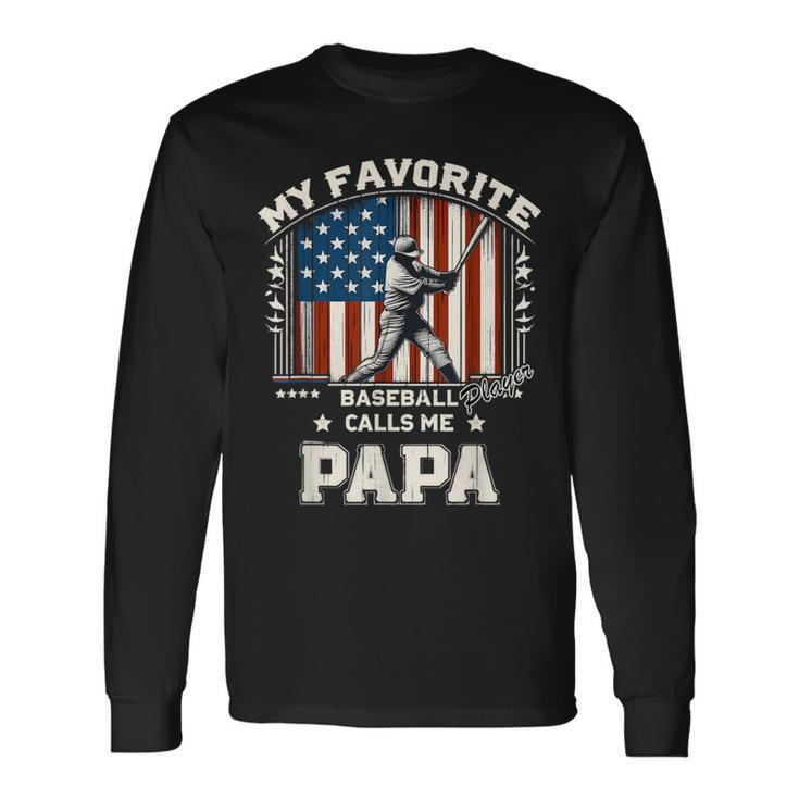 Mein Lieblings-Baseballspieler Nennt Mich Papa American Flag Dad Langarmshirts Geschenkideen