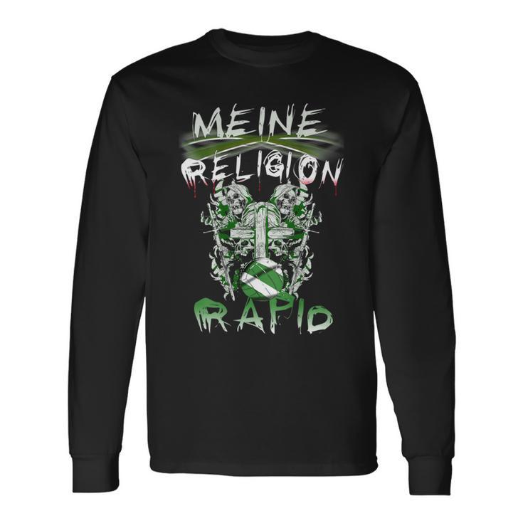 Meine Religion Rapid Fußballfan-Langarmshirts, Schwarz, Fanbekleidung Geschenkideen