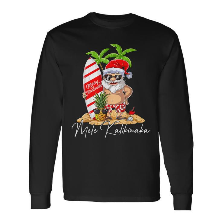 Mele Kalikimaka Hawaii Christmas Surfing Santa Xmas Summer Long Sleeve T-Shirt