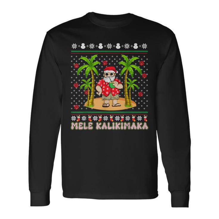 Mele Kalikimaka Hawaiian Christmas On The Beach Hawaii Santa Long Sleeve T-Shirt