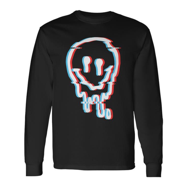 Melted Smiling Face Optical Illusion Music Lover Trippy Long Sleeve T-Shirt