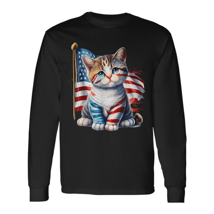 Memorial Day Cat Kitten 4Th Of July Patriotic Usa Flag Long Sleeve T-Shirt