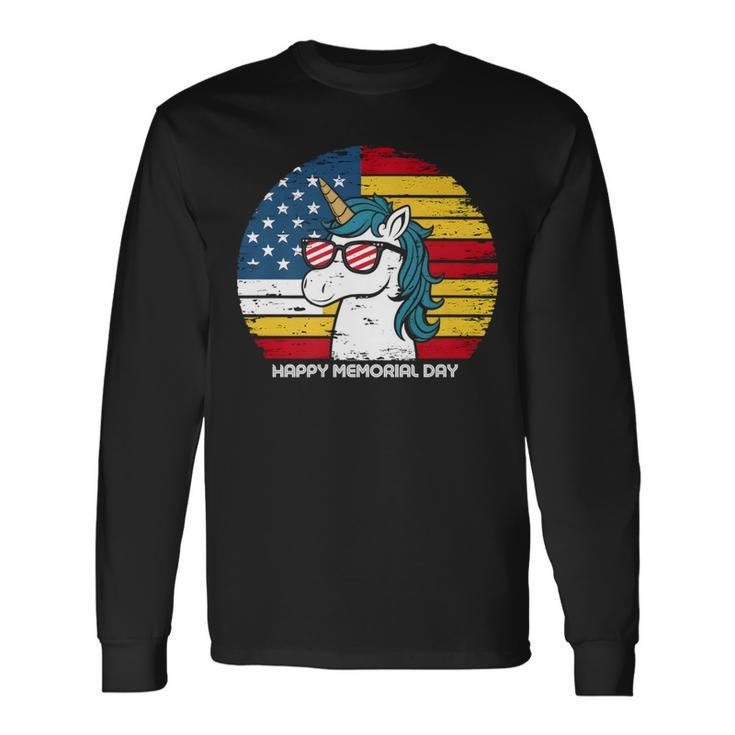 Memorial Day Fathers Vintage Usa Unicorn 4Th Of July Long Sleeve T-Shirt