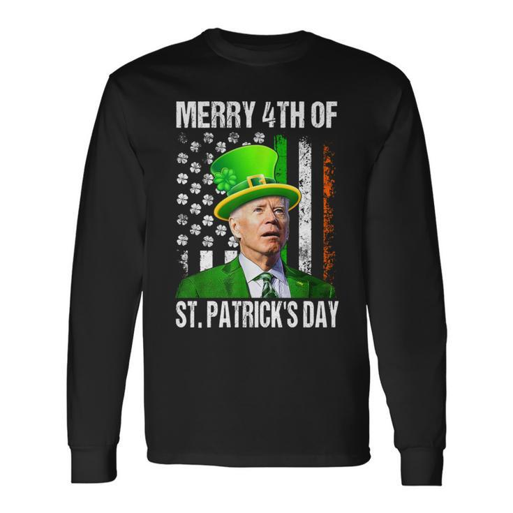 Merry 4Th Of St Patrick's Day Joe Biden Leprechaun Hat Long Sleeve T-Shirt