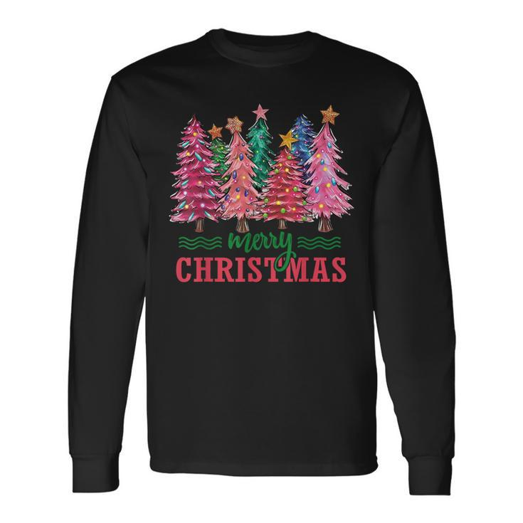 Merry And Bright Pink Christmas Tree Pink Christmas Costume Long Sleeve T-Shirt