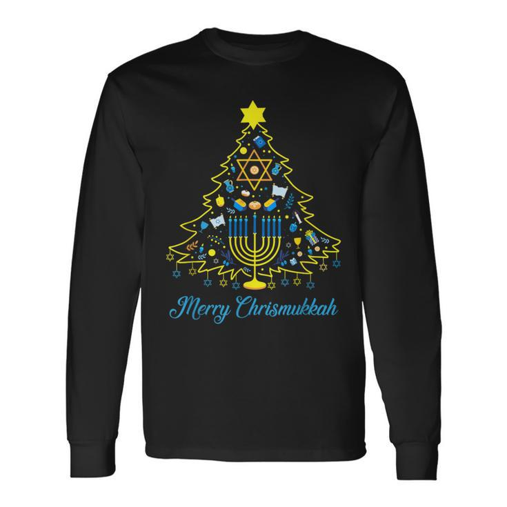 Merry Chrismukkah Christmas Tree Menorah Hanukkah Jewish Long Sleeve T-Shirt