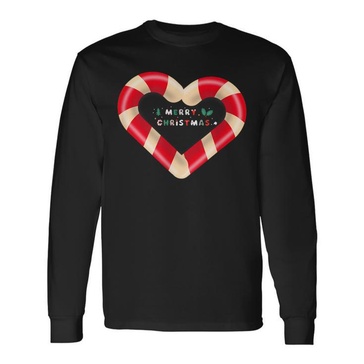 Merry Christmas Candy Cane Hearts Long Sleeve T-Shirt