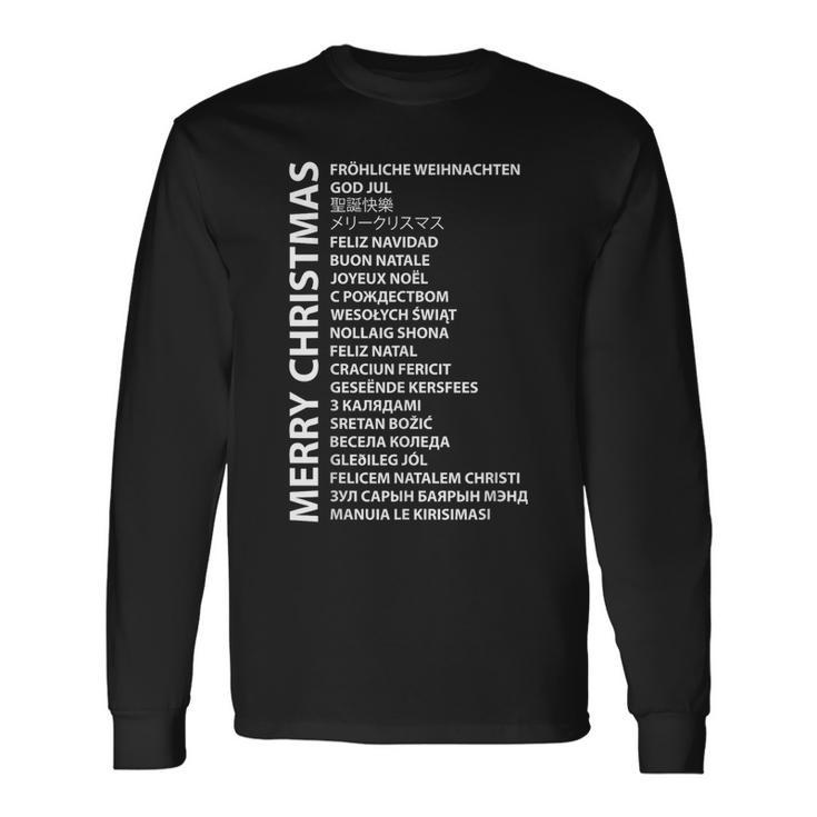 Merry Christmas In Different Country Language Travel Lover Long Sleeve T-Shirt