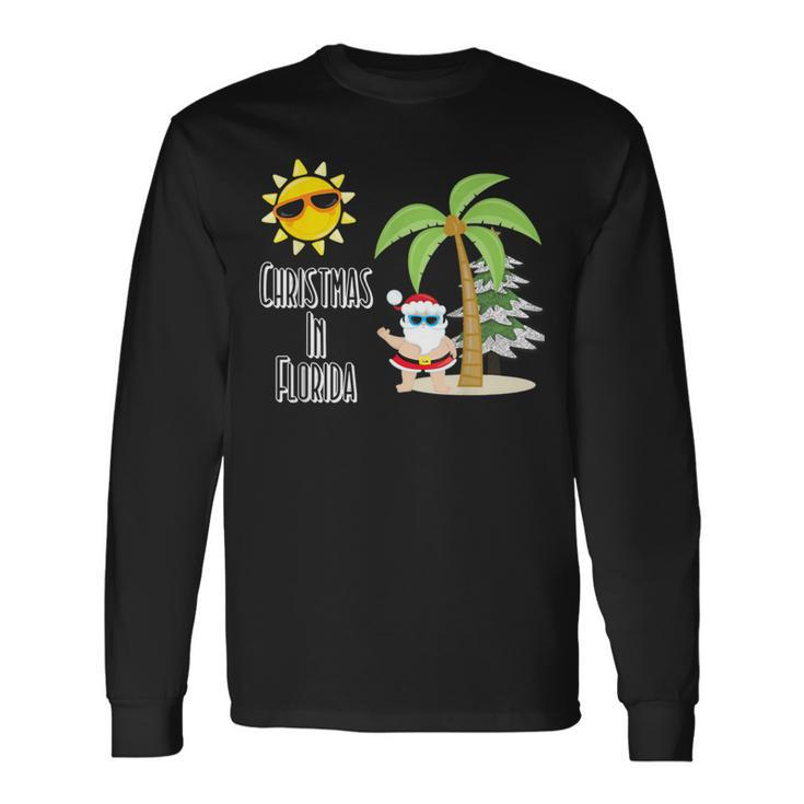 Merry Christmas Florida Style T Santa Summer Beach Long Sleeve T-Shirt