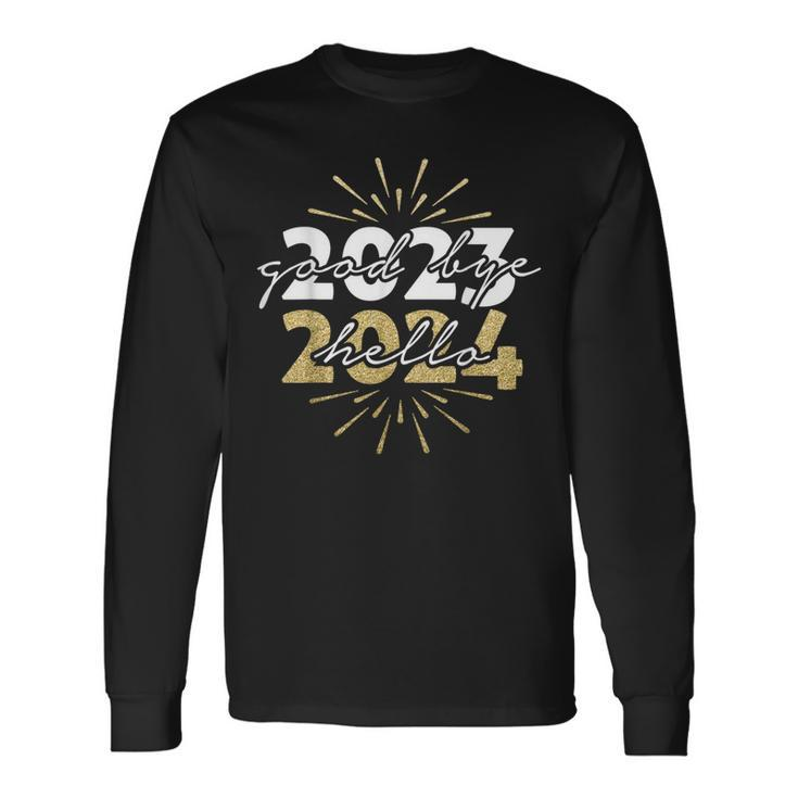 Merry Christmas And Happy New Year Goodbye 2023 Hello 2024 Long Sleeve T-Shirt
