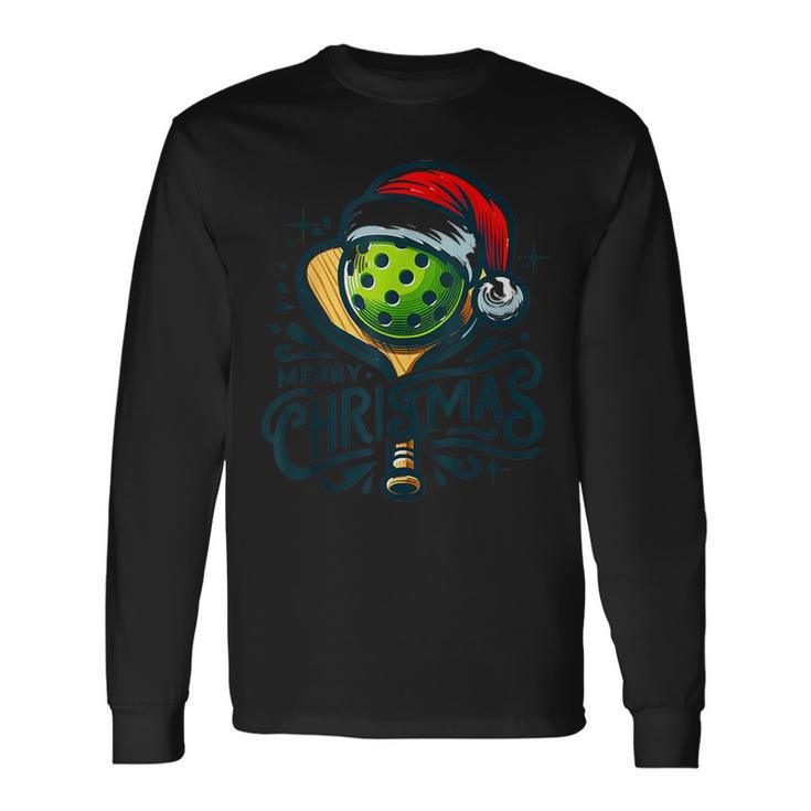 Merry Christmas Pickleball Pickle Ball And Paddle Santa Hat Long Sleeve T-Shirt Gifts ideas