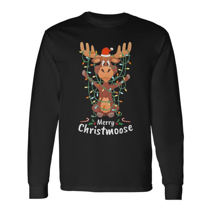 Merry Christmoose Christmas Moose Xmas Tree Lights Long Sleeve T-Shirt