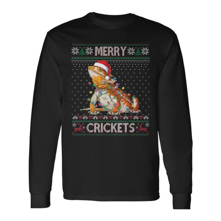Merry Crickets Bearded Dragon Ugly Sweater Christmas Pajama Long Sleeve T-Shirt