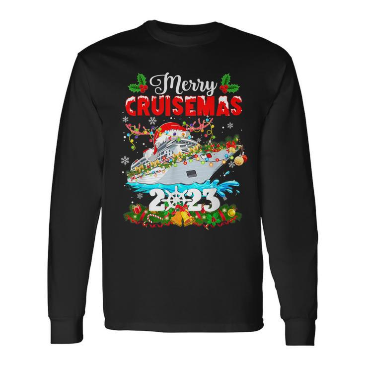 Merry Cruisemas 2023 Christmas Santa Hat Reindeer Xmas Light Long Sleeve T-Shirt