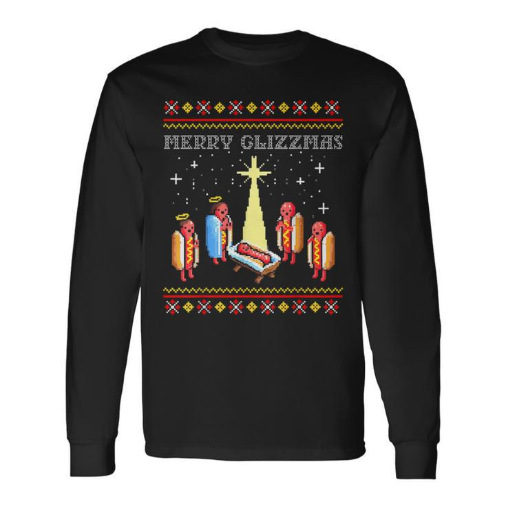 Merry Glizzmas Tacky Merry Christmas Hot Dogs Holiday Long Sleeve T-Shirt