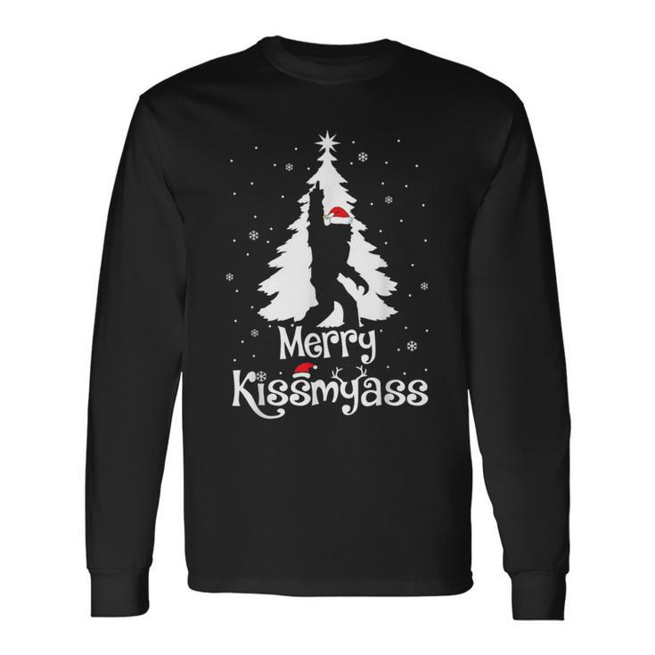 Merry Kissmyass Bigfoot Yeti Sasquatch Christmas Tree Long Sleeve T-Shirt