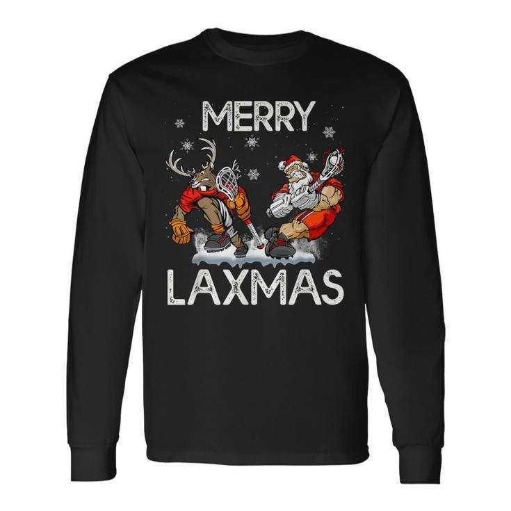 Merry Laxmas Ugly Christmas Lacrosse Santa Reindeer Long Sleeve T-Shirt