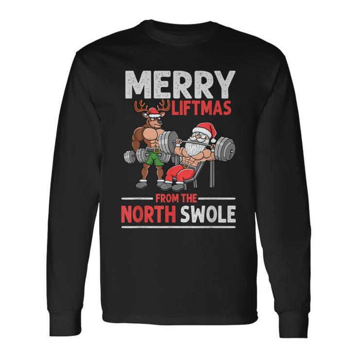 Merry Liftmas From North Swoie Muscle Santa Weightlifting Long Sleeve T-Shirt