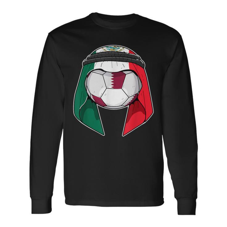 Mexico Flag Keffiyeh Soccer Ball Fan Jersey Long Sleeve T-Shirt