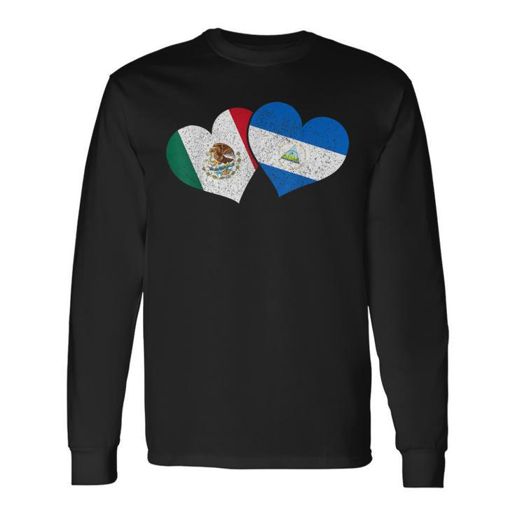 Mexico Nicaragua Hearts Mexican Nicaraguan Flag Pride Nica Long Sleeve T-Shirt