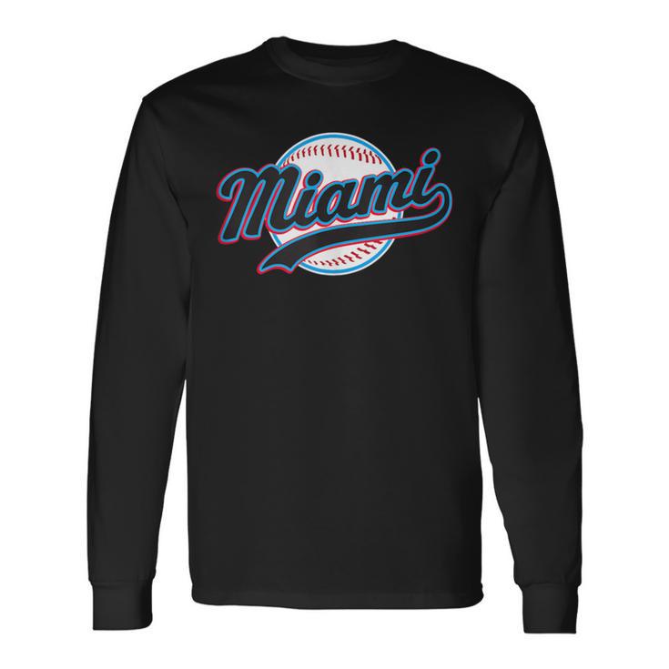 Miami Vintage Baseball Throwback Retro Long Sleeve T-Shirt