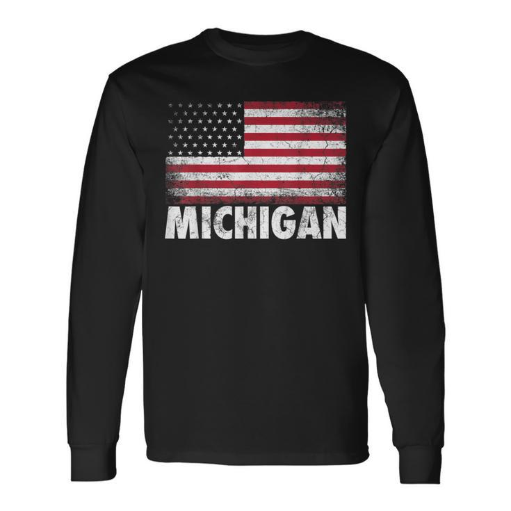 Michigan 4Th Of July American Flag Usa America Patriotic Long Sleeve T-Shirt