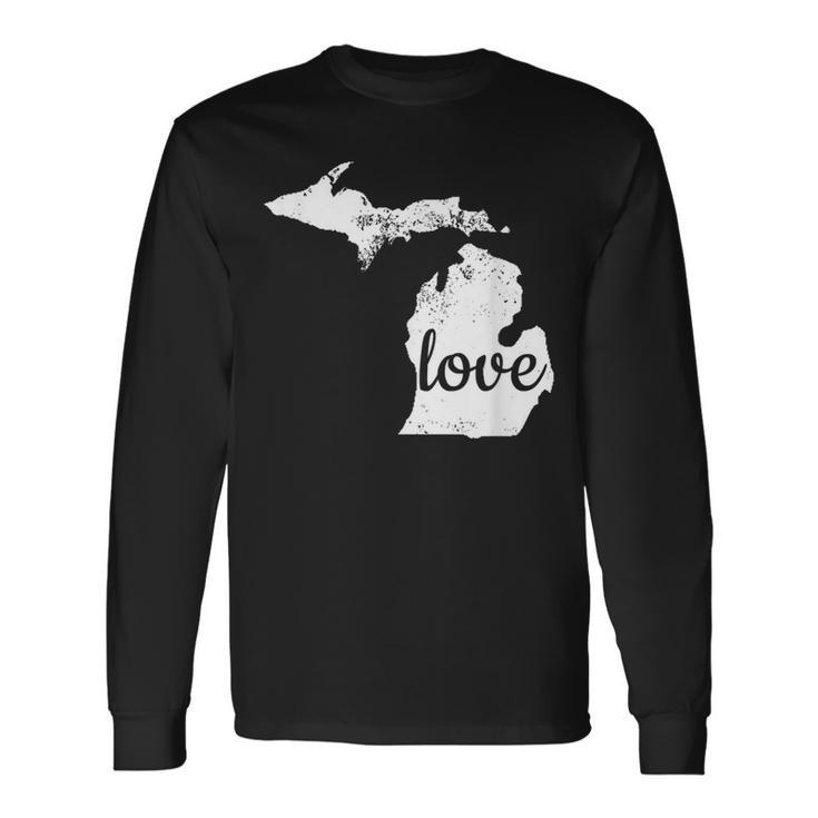 Michigan Love Mi Home State Pride Distressed Long Sleeve T-Shirt