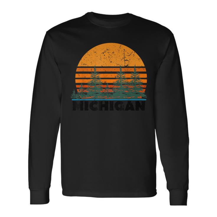 Michigan Vintage Retro Sunset Mi State Long Sleeve T-Shirt