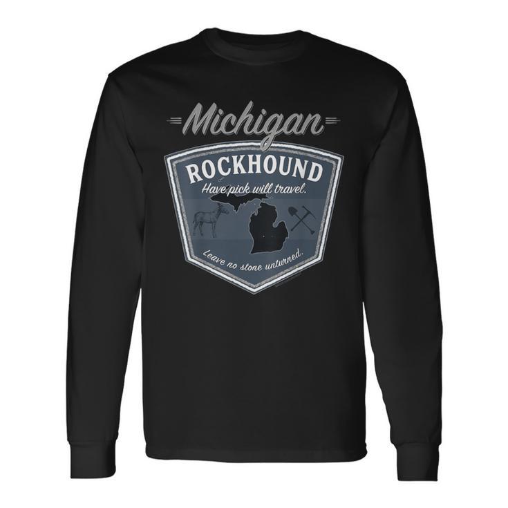 Michigan Rockhound Rock Collector Gear Back Side Print Long Sleeve T-Shirt