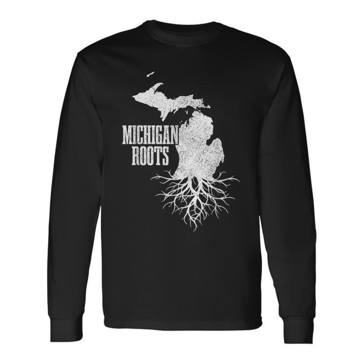 Michigan Roots Vintage Pride State Map Long Sleeve T-Shirt