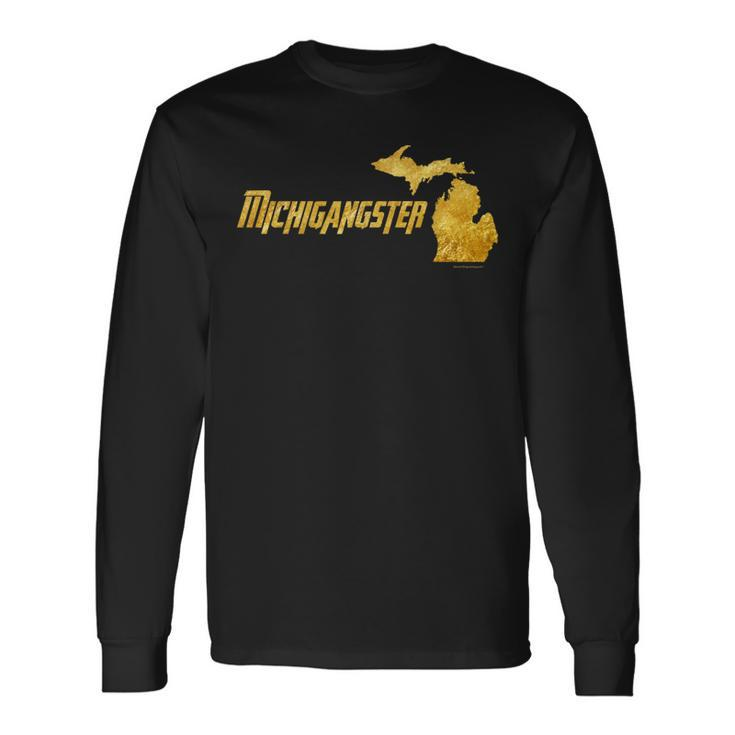 Michigangster Gold Detroit Michigan Midwest Mitten Long Sleeve T-Shirt