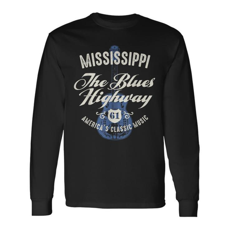 Mississippi The Blues Highway 61 Music Usa Guitar Vintage Long Sleeve T-Shirt