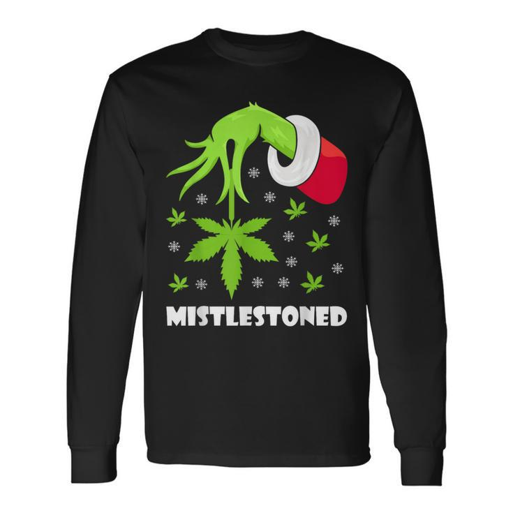 Mistlestoned Weed Leaf Cannabis Marijuana Ugly Christmas Long Sleeve T-Shirt Gifts ideas