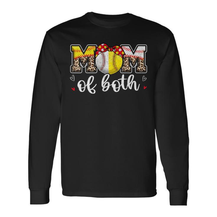 Mom Of Both Leopard Game Day Baseball Softball Mother's Day Long Sleeve T-Shirt