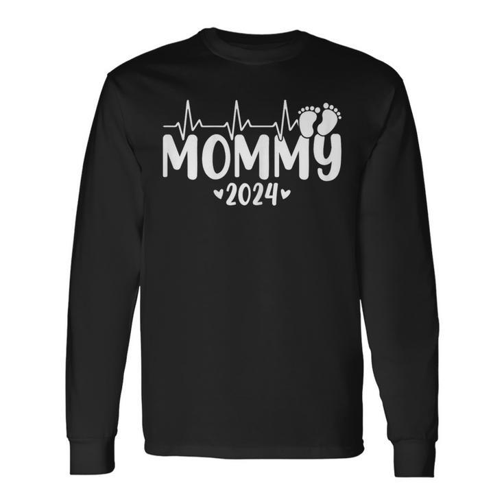 Mommy 2024 Heartbeat 1St Time Pregnancy Announcement Mom Long Sleeve T-Shirt