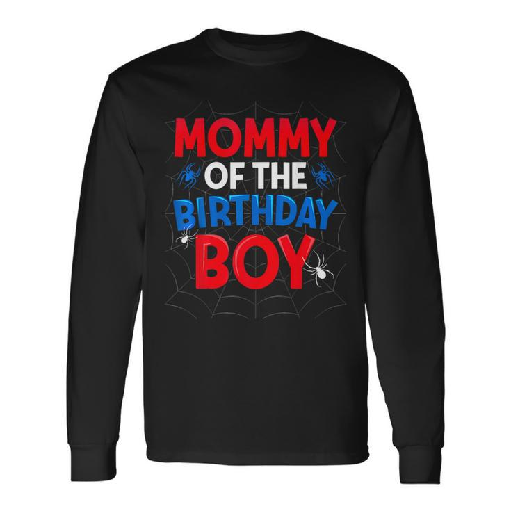 Mommy Of The Birthday Boy Costume Birthday Party Spider Web Long Sleeve T-Shirt