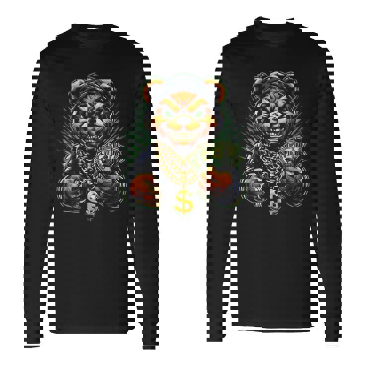 Money Calling Hip Hop Bear Teddy Gangster Rap Swag Dope Long Sleeve T-Shirt