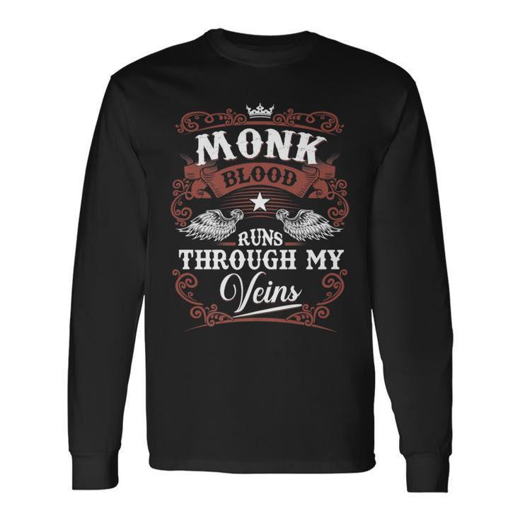 Monk Blood Runs Through My Veins Vintage Family Name Long Sleeve T-Shirt